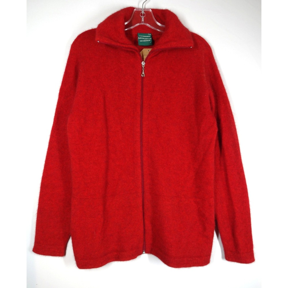 VTG Lothlorian Full Zip Sweater Large Red Possum Merino Wool New Zealand Knit